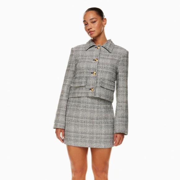 Aritzia Babaton black & white cotton linen tweed blazer jacket - 2XS - Picture 2 of 10